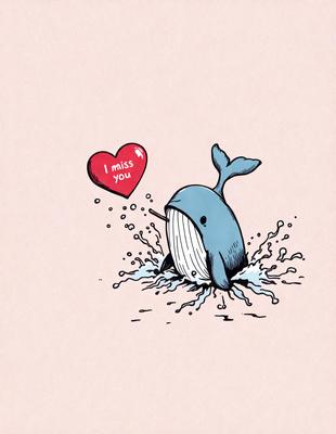 The primary subject of the image is a whale with a heart-shaped message on its side. The whale is in a body of water, and the visual style appears to be a combination of digital art and illustration. The colors and mood of the image are warm and inviting, with the heart-shaped message adding a touch of love and affection to the scene.