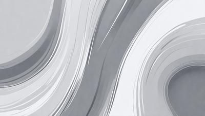 The primary subject of the image is a large, gray, and white painting of a wave. The setting is a white wall, and the visual style is a painting. The dominant colors are gray and white, creating a calm and serene atmosphere.