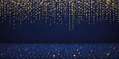 The primary subject of the image is a blue background with a pattern of yellow lights. The setting appears to be a dark room, and the visual style is a combination of digital art and illustration. The dominant colors are blue and yellow, creating a mood of calmness and tranquility.