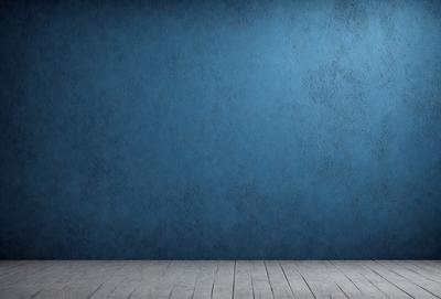 The primary subject of the image is a blue wall with a white floor. The setting is a room with a blue wall and a white floor. The visual style is a photo, and the colors and mood are predominantly blue and white.