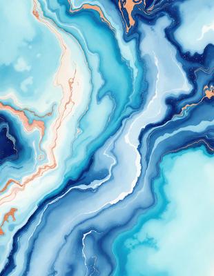 The primary subject of the image is a blue and white painting featuring a swirling design. The setting is a blue and white background, which complements the artwork. The visual style is a painting, showcasing the artist's skill in creating a visually appealing and intricate design. The colors and mood of the painting are predominantly blue and white, creating a sense of calmness and elegance.