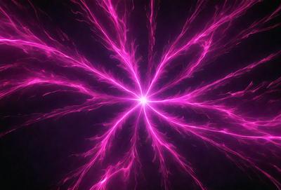 The primary subject of the image is a bright pink light, which appears to be a neon light or a lightning bolt. The light is surrounded by a purple background, creating a visually striking contrast. The visual style of the image is a close-up of the light, emphasizing its vibrant color and unique shape. The colors and mood of the image are predominantly pink and purple, giving it a lively and energetic atmosphere.