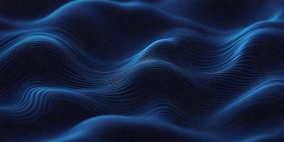 The primary subject of the image is a blue wave pattern, which is the main object, scene, or focus of the image. The setting or background is a dark blue surface, which adds to the overall atmosphere. The visual style of the image is a digital art or illustration, as it is a computer-generated or digitally created pattern. The dominant colors in the image are blue and black, creating a calm and serene mood.