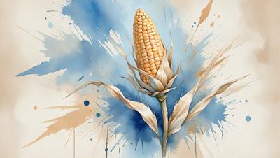 The primary subject of the image is a large, colorful cornflower. The setting is a blue background, which adds to the vibrant colors of the cornflower. The visual style is a painting, with a focus on the cornflower as the main object. The colors and mood of the image are lively and cheerful, with the cornflower being the center of attention.