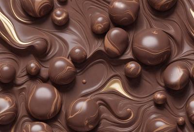 The primary subject of the image is a close-up of a chocolate cake with chocolate frosting. The cake is decorated with chocolate balls, creating a visually appealing and delicious presentation. The setting is a kitchen, with the cake placed on a table. The visual style is a close-up, showcasing the details of the cake and its decorations. The colors and mood of the image are predominantly brown, giving it a warm and inviting atmosphere.