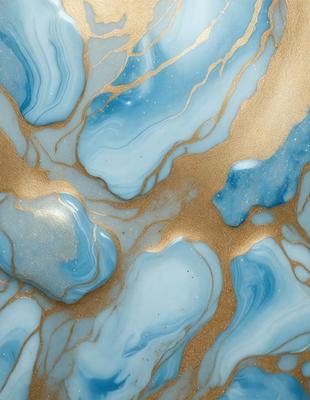The primary subject of the image is a blue and gold marbled wallpaper with a gold and blue pattern. The setting is a room with a blue and gold marbled wallpaper, which creates a warm and inviting atmosphere. The visual style is a combination of digital art and illustration, as the marbled pattern is created using a digital medium. The colors and mood of the image are predominantly blue and gold, giving it a luxurious and elegant appearance.