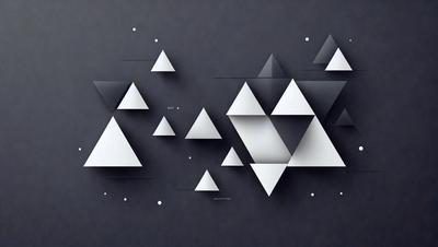 The primary subject of the image is a collection of white triangles, which are arranged in various shapes and sizes. The setting is a dark background, which contrasts with the white triangles, creating a visually striking composition. The visual style of the image is a combination of digital art and illustration, as the triangles are carefully crafted and placed to create a cohesive pattern. The overall atmosphere of the image is one of simplicity and elegance, as the white triangles stand out against the dark background.