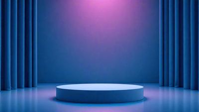 The primary subject of the image is a blue, circular object, which appears to be a light or a piece of art. The setting is a blue background, which creates a striking contrast with the circular object. The visual style of the image is a close-up, which emphasizes the circular object and its details. The colors and mood of the image are predominantly blue, giving it a calm and serene atmosphere.