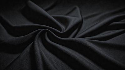 The primary subject of the image is a black fabric, which is the main object, scene, or focus of the image. The setting or background is a dark surface, and the visual style is a close-up of the fabric. The colors and mood of the image are predominantly dark, with the black fabric being the dominant color.