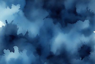 The primary subject of the image is a blue sky with clouds. The setting is a cloudy sky, and the visual style is a painting or drawing. The colors and mood of the image are predominantly blue, creating a calm and serene atmosphere.