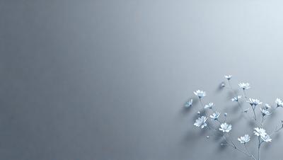 The primary subject of the image is a close-up of a flower, which is the main object in the scene. The setting is a gray wall, and the visual style appears to be a photo. The dominant colors in the image are blue and white, creating a calm and serene atmosphere.