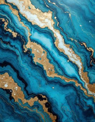 The primary subject of the image is a blue and gold marbled stone. The setting is a close-up of the stone, showcasing its intricate patterns and colors. The visual style is a detailed, artistic representation of the stone, possibly as a digital art or illustration. The dominant colors are blue and gold, creating a rich and luxurious atmosphere.