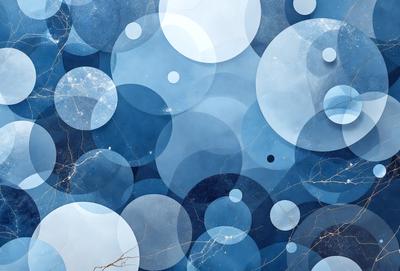 The primary subject of the image is a blue background with a pattern of white and blue circles. The setting appears to be a digital art or illustration, as the circles are arranged in a visually appealing manner. The visual style is a combination of digital art and illustration, creating a unique and eye-catching design. The dominant colors in the image are blue and white, giving it a calm and soothing atmosphere.