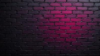 The primary subject of the image is a brick wall. The setting is a dark room with a purple hue, creating a moody atmosphere. The visual style is a close-up of the brick wall, showcasing its texture and details. The colors and mood of the image are predominantly purple, giving it a dramatic and mysterious feel.