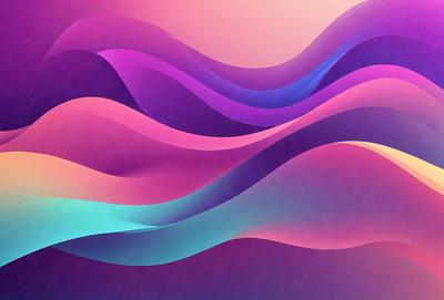 The primary subject of the image is a colorful, abstract wave pattern. The setting is a purple background, which adds to the overall mood of the image. The visual style is a combination of digital art and illustration, creating a unique and vibrant design. The dominant colors are purple and blue, which contribute to a calming and serene atmosphere.