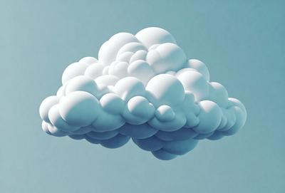 The primary subject of the image is a large, white cloud floating in a blue sky. The cloud is composed of numerous small, white clouds, giving it a fluffy and puffy appearance. The setting is a clear, cloudless sky, which provides a contrasting backdrop for the cloud. The visual style of the image is a combination of photo and digital art, as it captures the beauty of the cloud formation in a realistic yet artistic manner. The colors and mood of the image are predominantly blue and