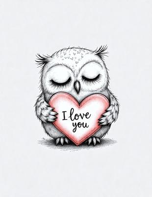 The primary subject of the image is a cute, illustrated owl holding a heart. The owl is wearing a heart-shaped heart, and the heart is pink. The setting is a white background, which provides a clean and simple backdrop for the owl and the heart. The visual style is a combination of digital art and illustration, creating a whimsical and charming scene. The colors are predominantly pink and white, giving the image a warm and loving atmosphere.