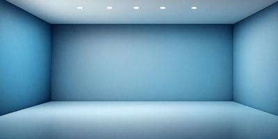 The primary subject of the image is a large, empty room with a blue wall. The setting is a spacious, unoccupied space, and the visual style is a photo. The room has a blue color scheme, which gives it a calm and serene atmosphere.