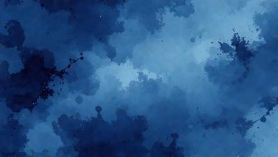 The primary subject of the image is a blue sky with clouds. The setting is a cloudy day, and the visual style is a watercolor painting. The colors and mood of the image are predominantly blue, creating a calm and serene atmosphere.