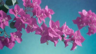 The primary subject of the image is a purple flower with white petals. The flower is part of a large purple flower branch, which is the main focus of the image. The setting is a blue background, which adds a contrasting color to the scene. The visual style of the image is a close-up of the flower, showcasing its details. The colors and mood of the image are predominantly purple and pink, creating a sense of beauty and tranquility.