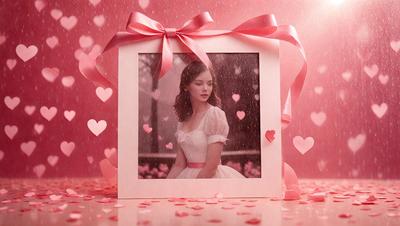 The primary subject of the image is a woman, who is the main focus of the picture. She is wearing a white dress and is posing for the camera. The setting is a pink background, which adds a romantic and elegant touch to the scene. The visual style of the image is a photo, capturing the woman's beauty and the pink background. The colors and mood of the image are predominantly pink, creating a warm and inviting atmosphere.