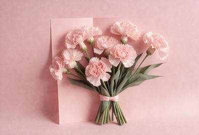 The primary subject of the image is a bouquet of pink flowers. The flowers are arranged in a vase, and the vase is placed on a pink surface. The setting appears to be a cozy and intimate environment, possibly a bedroom or a romantic space. The visual style of the image is a combination of photo and digital art, creating a realistic yet artistic representation of the flowers. The colors and mood of the image are predominantly pink, which evokes feelings of warmth, love