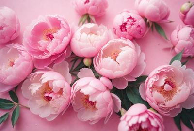 The primary subject of the image is a bouquet of pink flowers. The flowers are arranged in a vase, creating a beautiful and elegant display. The setting is a pink background, which complements the color of the flowers. The visual style of the image is a photo, capturing the details and beauty of the flowers. The colors and mood of the image are predominantly pink, creating a warm and inviting atmosphere.