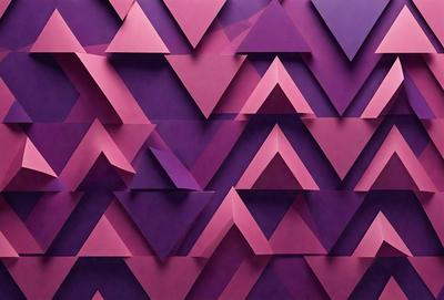 The primary subject of the image is a purple wall with a pattern of triangles. The setting is a room with a purple wall, and the visual style is a combination of digital art and illustration. The dominant colors are purple and pink, creating a warm and inviting atmosphere.