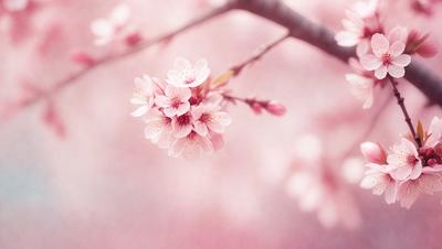 The primary subject of the image is a branch with pink flowers on it. The setting is a pink background, which adds to the overall mood of the image. The visual style is a close-up of the branch with flowers, showcasing the details of the pink petals. The colors and mood of the image are predominantly pink, creating a warm and inviting atmosphere.