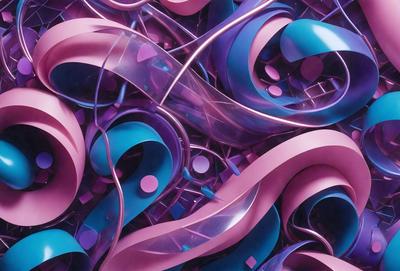 The primary subject of the image is a colorful, abstract artwork featuring a mix of pink, purple, blue, and green colors. The setting is a glass surface, which adds an interesting visual effect to the artwork. The visual style appears to be a combination of digital art and illustration, creating a unique and vibrant piece. The colors and mood of the artwork are lively and energetic, evoking a sense of creativity and imagination.