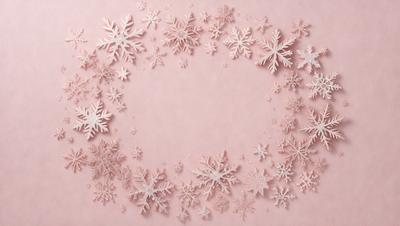 The primary subject of the image is a pink background with a white snowflake pattern. The setting is a pink surface, and the visual style is a combination of digital art and illustration. The dominant colors are pink and white, creating a warm and inviting atmosphere.