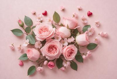The primary subject of the image is a bouquet of pink flowers. The flowers are arranged in a visually appealing manner, creating a sense of beauty and elegance. The setting is a pink background, which complements the color of the flowers and adds to the overall aesthetic of the image. The visual style is a close-up shot of the flowers, allowing the viewer to appreciate the details and textures of the petals and stems. The colors and mood of the image are predominantly p