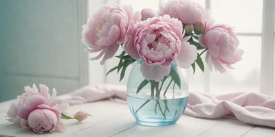 The primary subject of the image is a vase filled with pink flowers. The vase is placed on a table, and the flowers are arranged in a visually appealing manner. The setting appears to be indoors, with a white background that complements the vibrant colors of the flowers. The visual style of the image is a close-up of the vase and flowers, highlighting the details and beauty of the arrangement. The colors and mood of the image are predominantly pink, creating a warm and