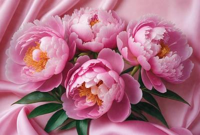The primary subject of the image is a bouquet of pink flowers. The flowers are arranged in a vase, creating a beautiful and elegant display. The setting is a pink background, which complements the color of the flowers and adds to the overall aesthetic of the image. The visual style is a close-up of the flowers, allowing the viewer to appreciate the details and beauty of the pink petals. The colors and mood of the image are predominantly pink, creating a warm and inviting