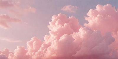 The primary subject of the image is a large, pink cloud in the sky. The cloud is surrounded by a few smaller clouds, creating a beautiful and serene atmosphere. The setting is a cloudy sky, and the visual style appears to be a photo of the cloudy sky. The dominant colors in the image are pink and white, creating a warm and calming mood.