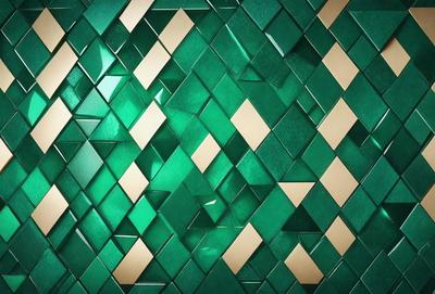The primary subject of the image is a green and gold mosaic wall. The setting is a room with a green and gold patterned wall. The visual style is a close-up of the mosaic wall, showcasing the intricate design. The colors and mood of the image are warm and inviting, with the green and gold tones creating a sense of luxury and sophistication.