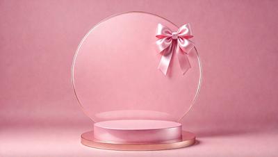 The primary subject of the image is a pink bow, which is placed on top of a pink cake. The setting is a pink background, which complements the pink bow and cake. The visual style is a close-up of the pink bow on the cake, showcasing the details of the bow and the cake. The colors and mood of the image are predominantly pink, creating a warm and inviting atmosphere.