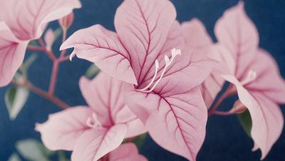 The primary subject of the image is a pink flower with long petals. The flower is situated on a blue surface, which serves as the background. The visual style of the image is a close-up of the flower, showcasing its details. The dominant colors in the image are pink and blue, creating a calm and serene atmosphere.