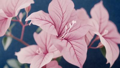 The primary subject of the image is a pink flower with long petals. The flower is situated on a blue surface, which serves as the background. The visual style of the image is a close-up of the flower, showcasing its details. The dominant colors in the image are pink and blue, creating a calm and serene atmosphere.