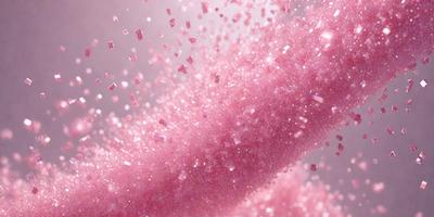 The primary subject of the image is a pink, glittery substance that appears to be a mix of confetti and a pink substance. The setting is a white background, which contrasts with the pink substance. The visual style is a combination of digital art and illustration, creating a unique and eye-catching effect. The colors and mood of the image are predominantly pink, with a hint of glitter, giving it a festive and celebratory atmosphere.