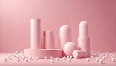 The primary subject of the image is a collection of candles and vases. The candles are arranged in various shapes and sizes, and they are placed on a pink surface. The vases are also of different shapes and sizes, and they are positioned around the candles. The setting appears to be a studio or a workspace, where the artist has created these unique arrangements. The visual style of the image is a combination of digital art and illustration, giving it a modern and creative appearance. The dominant colors in the
