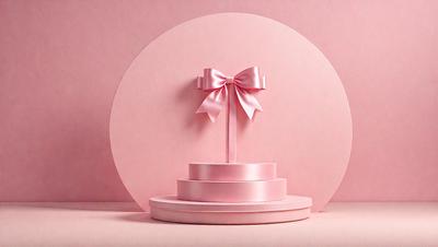 The primary subject of the image is a pink bow, which is placed on top of a pink cake. The setting is a pink background, which creates a warm and inviting atmosphere. The visual style is a combination of photo and digital art, giving the image a unique and creative appearance. The colors and mood of the image are predominantly pink, which adds a sense of celebration and joy to the scene.