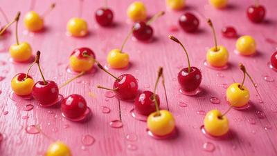 Cherries, Pink, Rain, Water