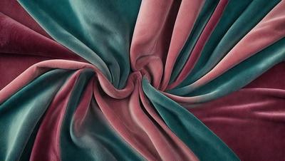 The primary subject of the image is a piece of fabric, which is the main object, scene, or focus of the image. The setting/background features a colorful, swirling pattern, which adds to the visual style of the image. The colors and mood of the image are vibrant and lively, with a mix of pink, purple, and blue hues.