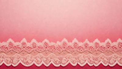 The primary subject of the image is a lace pattern, which is displayed on a pink background. The lace pattern is white and appears to be a part of a larger design. The setting is a pink wall, which provides a contrasting background for the lace pattern. The visual style of the image is a close-up of the lace pattern, showcasing its intricate details. The colors and mood of the image are predominantly pink, creating a warm and inviting atmosphere.