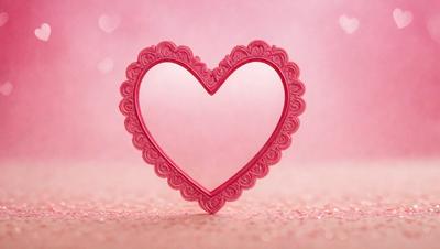The primary subject of the image is a heart-shaped mirror, which is pink in color. The setting is a pink background, and the visual style appears to be a photo. The heart-shaped mirror is the main focus of the image, and the overall atmosphere is warm and romantic.