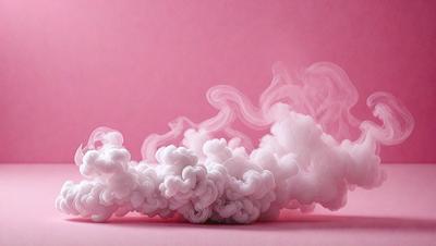The primary subject of the image is a cloud of smoke, which is the main object, scene, or focus of the image. The setting is a pink background, which adds a contrasting color to the scene. The visual style is a combination of photo and digital art, creating a unique and artistic representation of the smoke. The colors and mood of the image are predominantly pink, giving it a warm and inviting atmosphere.