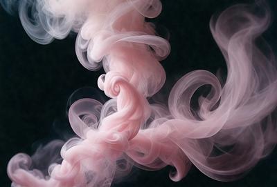 The primary subject of the image is a pink smoke or vapor, which appears to be a part of a larger, more complex pattern. The setting is a dark background, which contrasts with the pink smoke. The visual style of the image is a combination of photo and digital art, creating a unique and intriguing appearance. The colors and mood of the image are predominantly pink, giving it a soft and dreamy atmosphere.