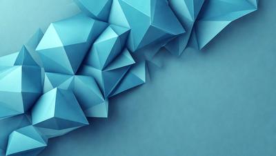 The primary subject of the image is a blue wall with a pattern of blue and white geometric shapes. The setting is a blue background, and the visual style appears to be a digital art or illustration. The dominant colors are blue and white, creating a calm and soothing atmosphere.