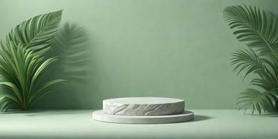 The primary subject of the image is a white, round, flat object, possibly a cake or a decorative piece, placed on a green surface. The setting appears to be a room with a green wall, and the visual style is a photo. The colors in the image are predominantly green and white, creating a calm and serene atmosphere.